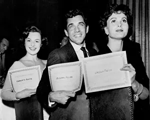 Game Prints: Ursula thiess, Richard Allan, Charlotte Austin. November 1, 1954. (Photo by Jay Scott)