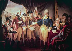 Soldiers Prints: U.S. Capitol paintings. George Washington with British soldiers at Yorktown - painting in U