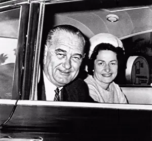Automobile Prints: U.S. President Lyndon Johnson with wife