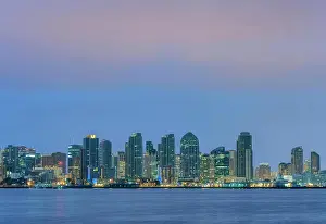 Metropolis Prints: USA, California, Harbor Island, San Diego Skyline at Dawn