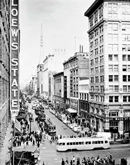 Tram Prints: USA, California, Los Angeles, Broadway from 7th Street