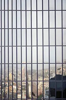 Smog Prints: USA, California, Los Angeles, windows reflecting cityscape