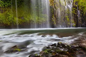 Scenics Prints: USA, California, Shasta National Forest, Evening warm light at Mossbrae Falls