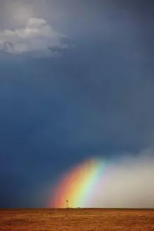 Lit Up Prints: USA, Colorado, Rainbow, and curtains of rain at base of powerful thunderstorm