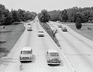 On The Move Prints: USA, Connecticut, New Canaan, Traffic on Merritt Parkway