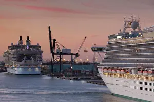 Florida Prints: USA, Florida, Fort Lauderdale, Port Everglades, cruise ships, dawn