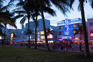 Florida Prints: USA, Florida, Miami Beach: South Beach, View along Ocean Drive / Evening