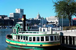 Ferry Prints: USA, Georgia, Savannah, Belles Ferry docked at Savannah Harbor and Riverfront