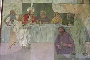 New England Prints: USA, Maine, Solon. A fresco in the South Solon Meeting House, painted in the 1950's