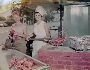 Seafood Prints: USA, Massachusetts, Essex, Woodman's Lobster Pool, women at seafood stall