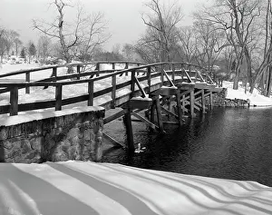 Cold Temperature Prints: USA, Massachusetts, footbridge under snow