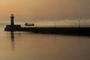 Cargo Prints: USA, Minnesota, Duluth. Ship at anchor off the Duluth ship canal