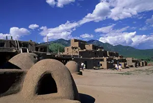 New Mexico Prints: Usa, New Mexico, Taos Pueblo, Orno, Traditional Oven, Adobe (Mudbrick), Tourists
