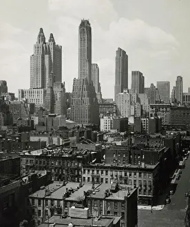 Downtown District Prints: USA, New York City, Skyline Showing Woolworth Tower, RCA And GE Building, Ca 1945