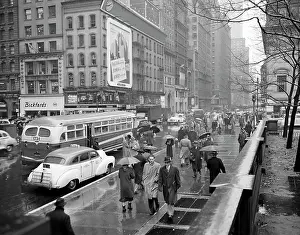 Walkway Prints: USA, New York City, street scene on rainy day
