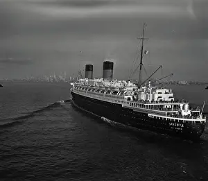 Big Apple Prints: USA, New York, New York City, High angle view of cruise ship SS Liberte in sea
