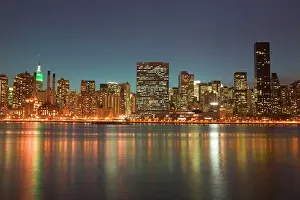 Walter Bibikow Prints: USA, New York, New York City, Manhattan: Evening View of Midtown Manhattan from Long Island City / Queens