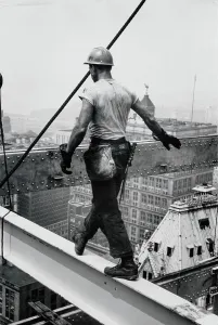 Full Length Prints: USA, New York State, New York City, Manhattan, Steel worker walking on steel beam