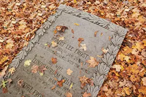 Grave Prints: USA, Vermont, Bennington. Gravesite of American poet Robert Frost