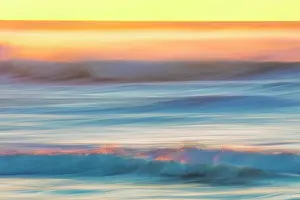 Blur Prints: USA, Washington State, Cape Disappointment State Park. Abstract of sunset and ocean