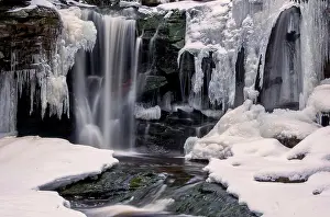 Frozen Prints: USA, West Virginia, Blackwater Falls State Park. Partially frozen waterfall