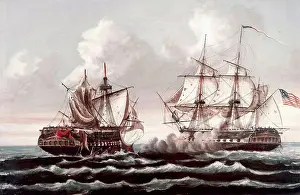 Water Vehicle Prints: U.S.S. 'Constitution' Defeating The British Ship 'Guerriere'--War of 1812 Thomas Birch