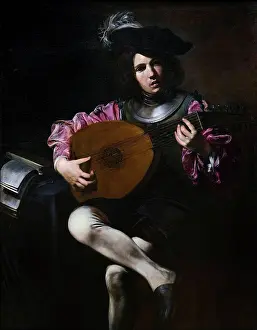 Oil On Canvas Prints: Valentin de Boulogne; French; 1591-1632; The Lute Player; ca.1626; Oil on canvas