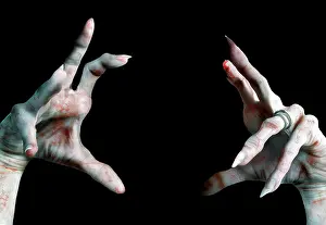 Halloween Prints: Vampire Female Hands over Black Backdrop