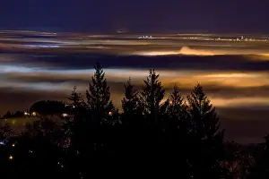 Vista Prints: Vancouver and the Fraser Valley shrouded in fog - Lights of the city cast colorful glows at night