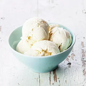 Ball Prints: Vanilla ice cream in blue bowl