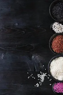 Assorted Prints: Variety assortment of raw uncooked colorful rice white