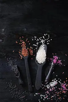 Assorted Prints: Variety assortment of raw uncooked colorful rice white