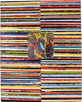 Stripes Prints: Various colored lines move across the surface of the encaustic