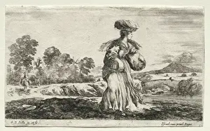 Della Prints: Various Figures and Landscapes: Peasant Woman Carrying a Basket on her Head