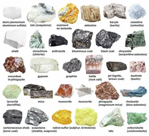 2016 Prints: various raw mineral stones with names isolated various raw mineral stones with names isolated on white background