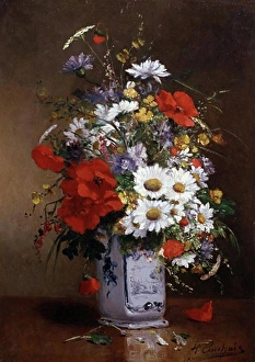 Paintings And Illustration Prints: Vase of Poppies and Daisies Eugene Henri Cauchois (1850-1911 French)