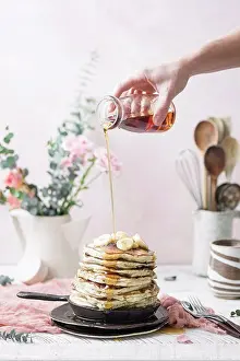 Dessert Prints: Vegan Banana Pancakes topped with Maple Syrup