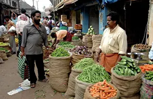 Vegetables Prints: Vegetable market, Chalai, Trivandrum, Kerala, India, Asia