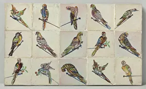 Tiles Prints: Veld van vijftien tegels.Fifteen tiles field (3 x 5) each with a multi-colored (blue)
