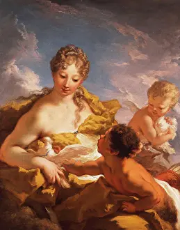 Animal Theme Prints: Venus, Cupid and a Faun. Giovanni Antonio Pellegrini (1675-1741)