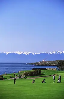 Golf Prints: Victoria Golf Course with the Olympic Peninsula mountains and Trial Island