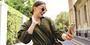 Call Prints: Video call, outdoor and woman with travel