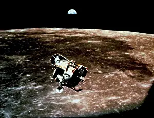 Lunar Prints: A view of the Apollo 11 lunar module Eagle as it returned from the surface of the moon to dock with the command module