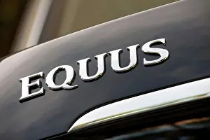 Parked Prints: Detail view of the badge of a 2012 Hyundai Equus