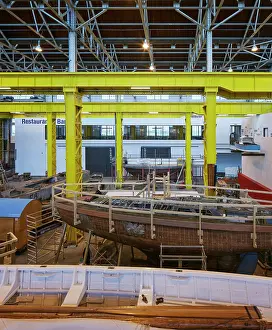 Scaffold Prints: View across boatbuilding hall with ongoing constrcution