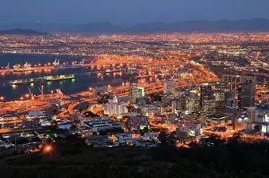 Infrastructure Prints: View over Cape Town at night showin the city lights
