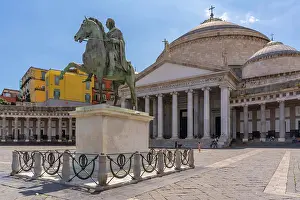 Italienisch Prints: View of Carlo di Borbone statue in Piazza del Plebiscito