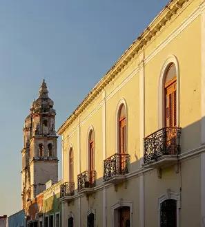 Balcony Prints: View to cathedral church with Spanish colonial architecture
