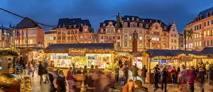 Long Exposure Prints: View of Christmas Market in Domplatz, Mainz, Rhineland-Palatinate, Germany, Europe