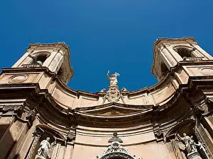 Brickwork Prints: Front view of a church with two towers